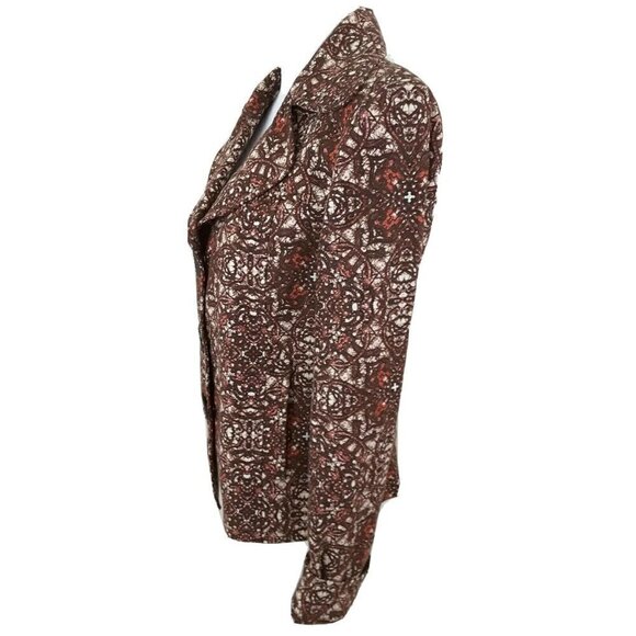 Peck&Peck Weekend~Women's Sz 8~Bronze Rust Ethnic Tribal Print Fall Jacket Linen - Picture 6 of 8